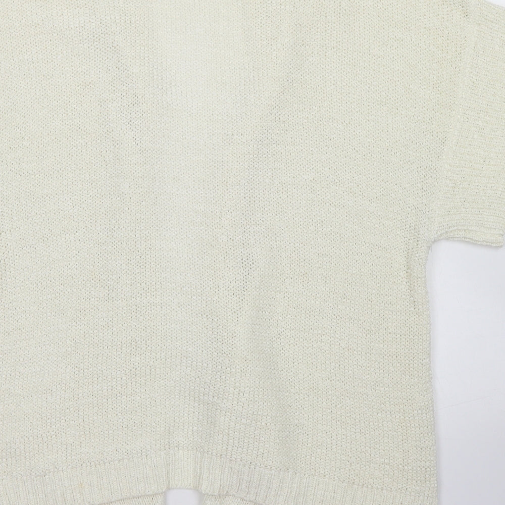 Mia Moda Womens Ivory Round Neck  Acrylic Cardigan Jumper Size L