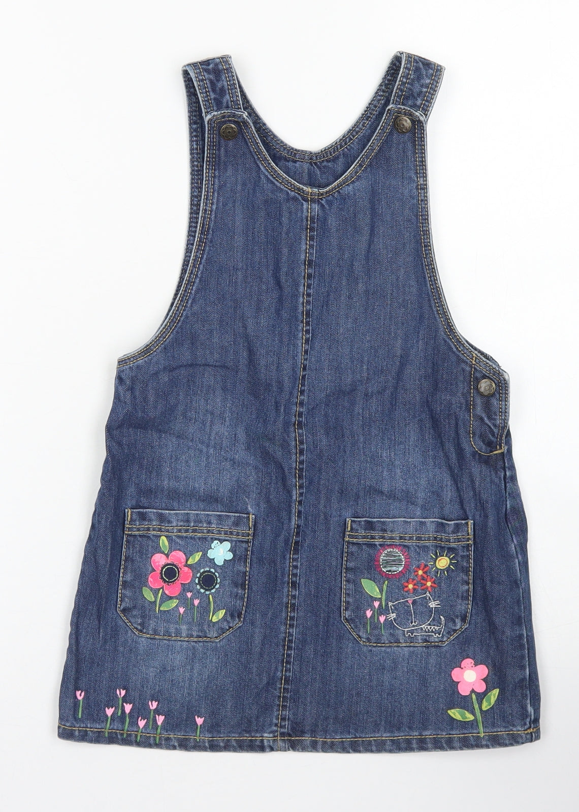 George Girls Blue  Cotton Pinafore/Dungaree Dress  Size 4-5 Years  Round Neck Snap