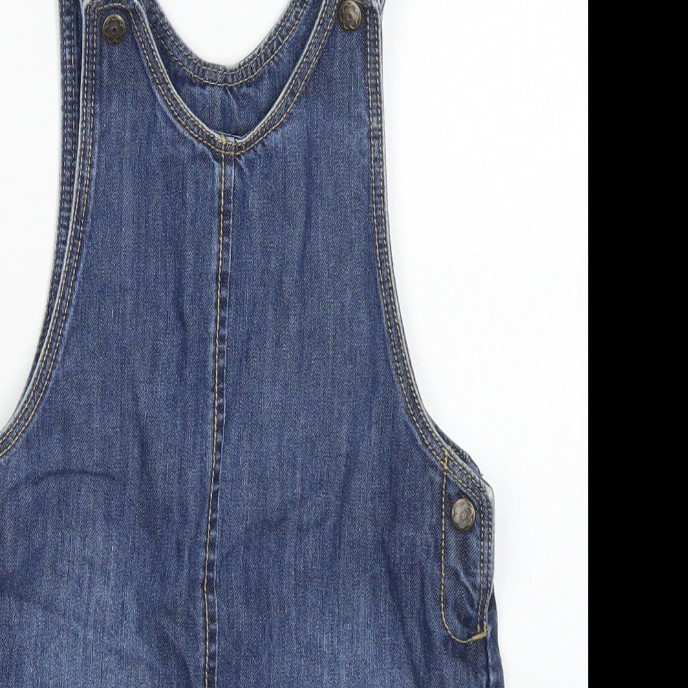 George Girls Blue  Cotton Pinafore/Dungaree Dress  Size 4-5 Years  Round Neck Snap