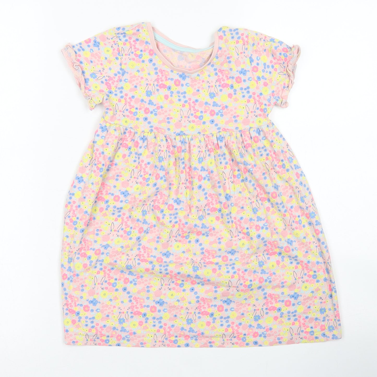 Matalan Girls Pink Floral Cotton Skater Dress  Size 3-4 Years  Crew Neck