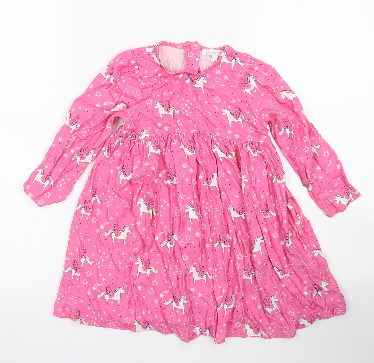 Bluezoo Girls Pink Polka Dot Viscose Skater Dress  Size 4-5 Years  Crew Neck Button - Pegasus Print