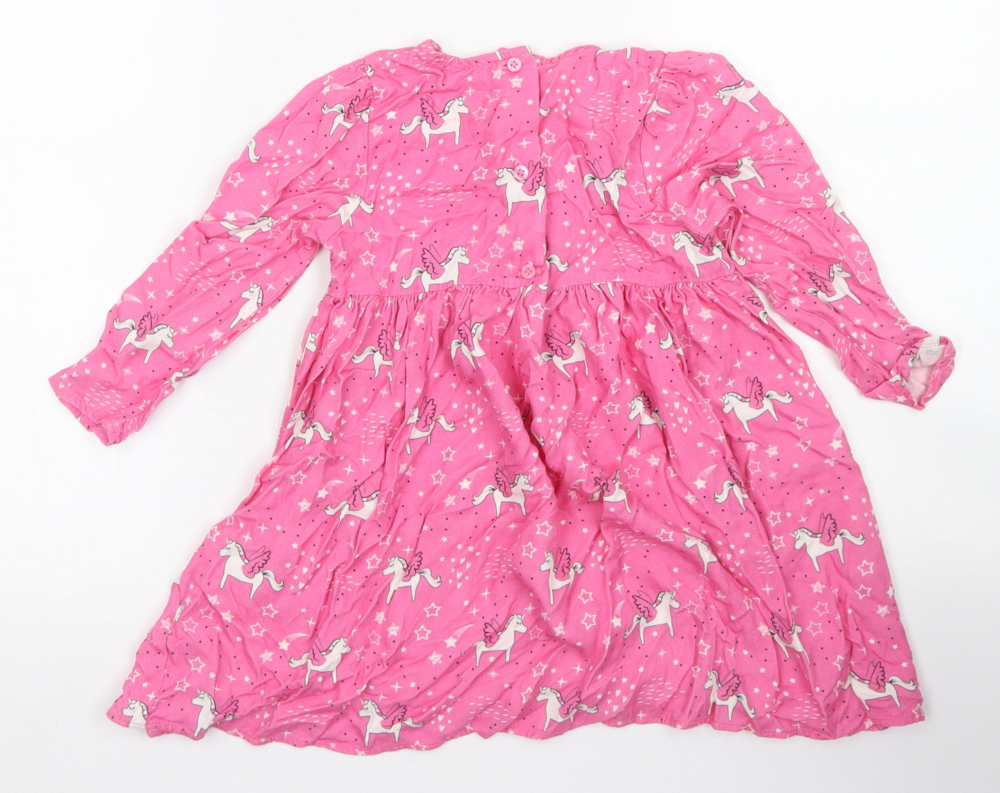 Bluezoo Girls Pink Polka Dot Viscose Skater Dress  Size 4-5 Years  Crew Neck Button - Pegasus Print