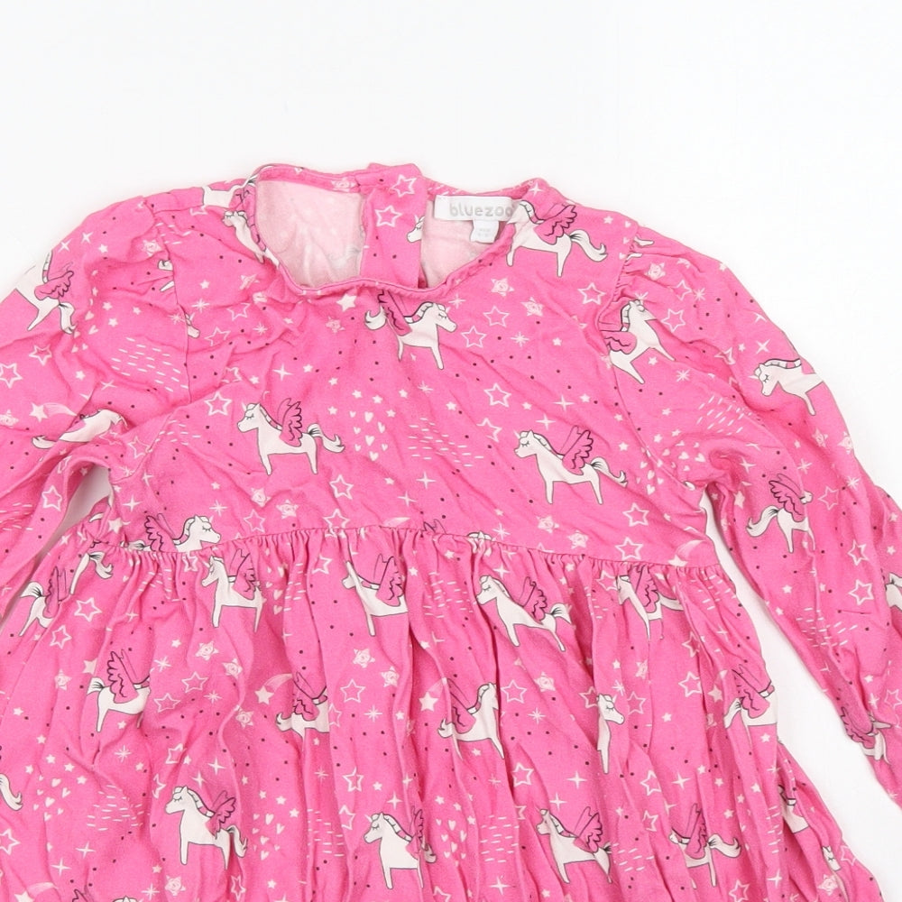 Bluezoo Girls Pink Polka Dot Viscose Skater Dress  Size 4-5 Years  Crew Neck Button - Pegasus Print