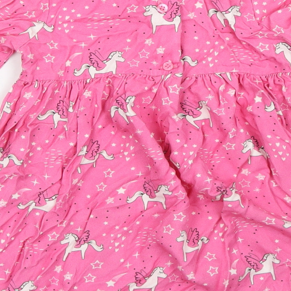 Bluezoo Girls Pink Polka Dot Viscose Skater Dress  Size 4-5 Years  Crew Neck Button - Pegasus Print