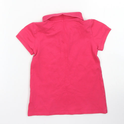 United Colors of Benetton Girls Pink  Cotton Basic Polo Size 4-5 Years Collared Button