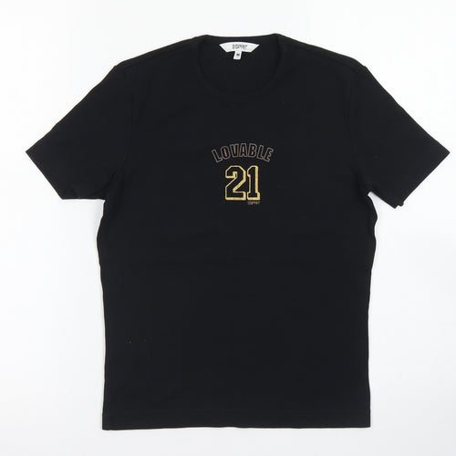 Esprit Womens Black  Cotton Basic T-Shirt Size M Crew Neck