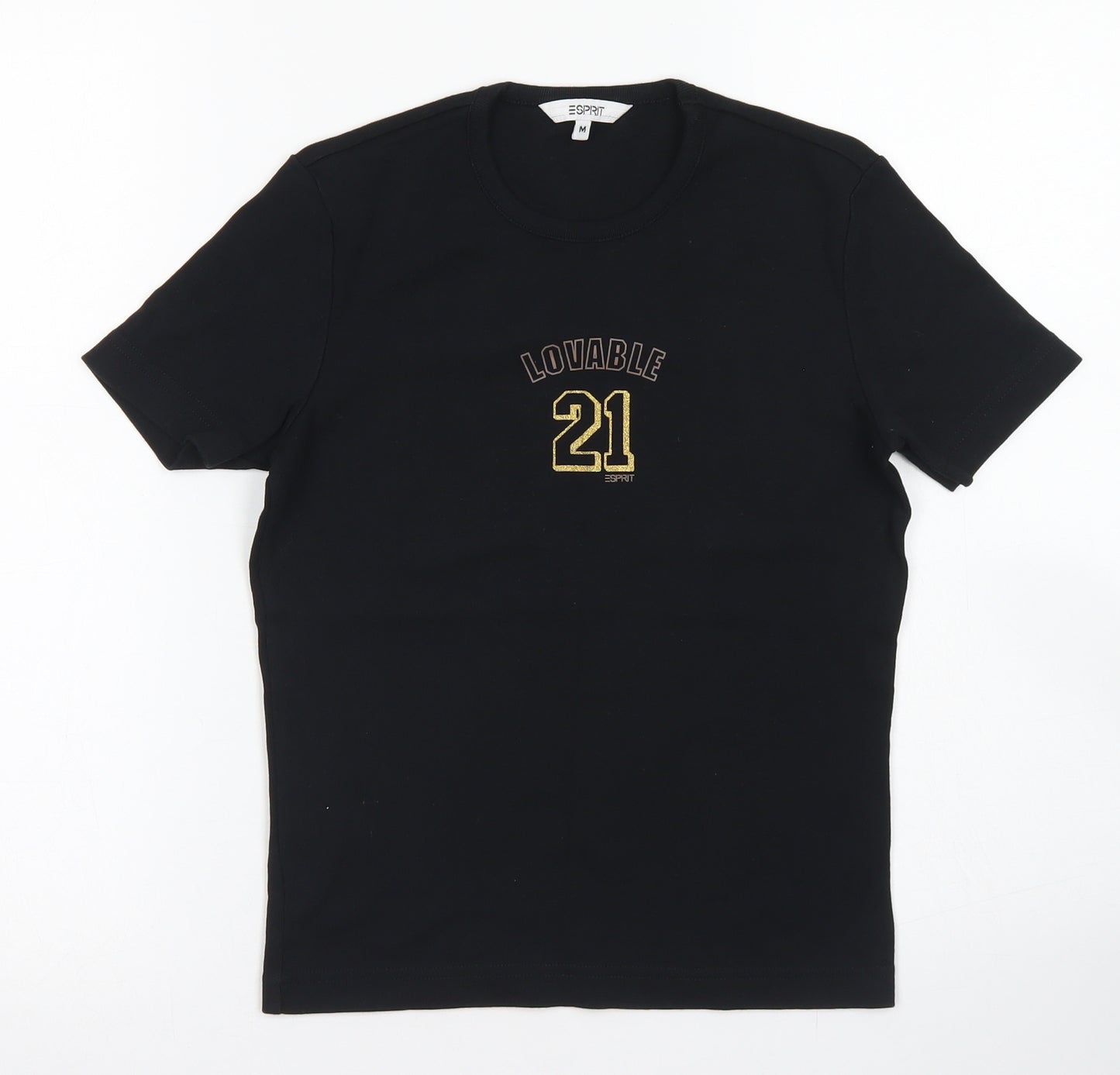 Esprit Womens Black  Cotton Basic T-Shirt Size M Crew Neck