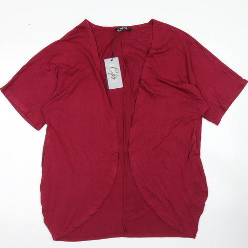 CNFIO Womens Red Round Neck  Rayon Cardigan Jumper Size L