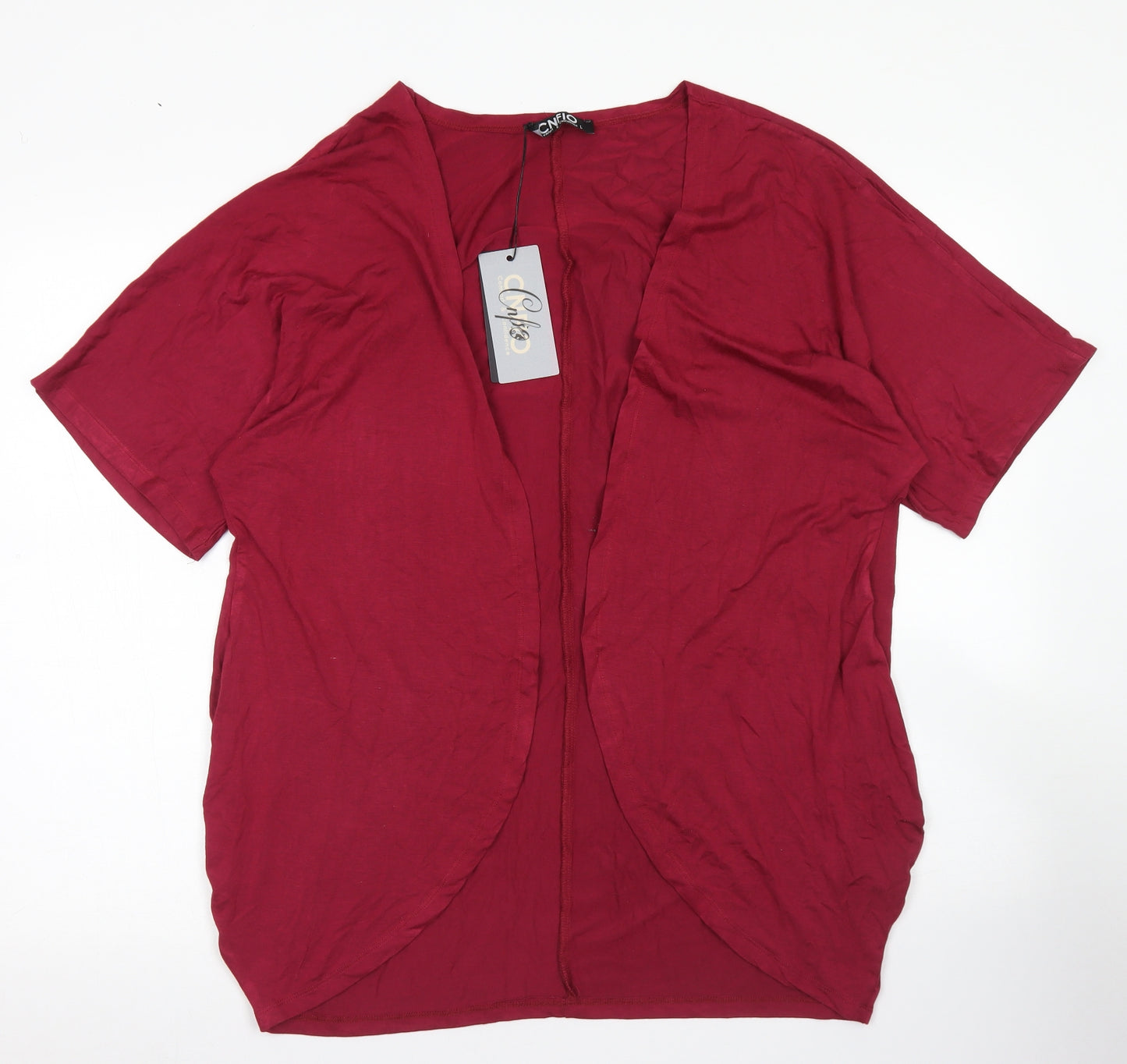 CNFIO Womens Red Round Neck  Rayon Cardigan Jumper Size L