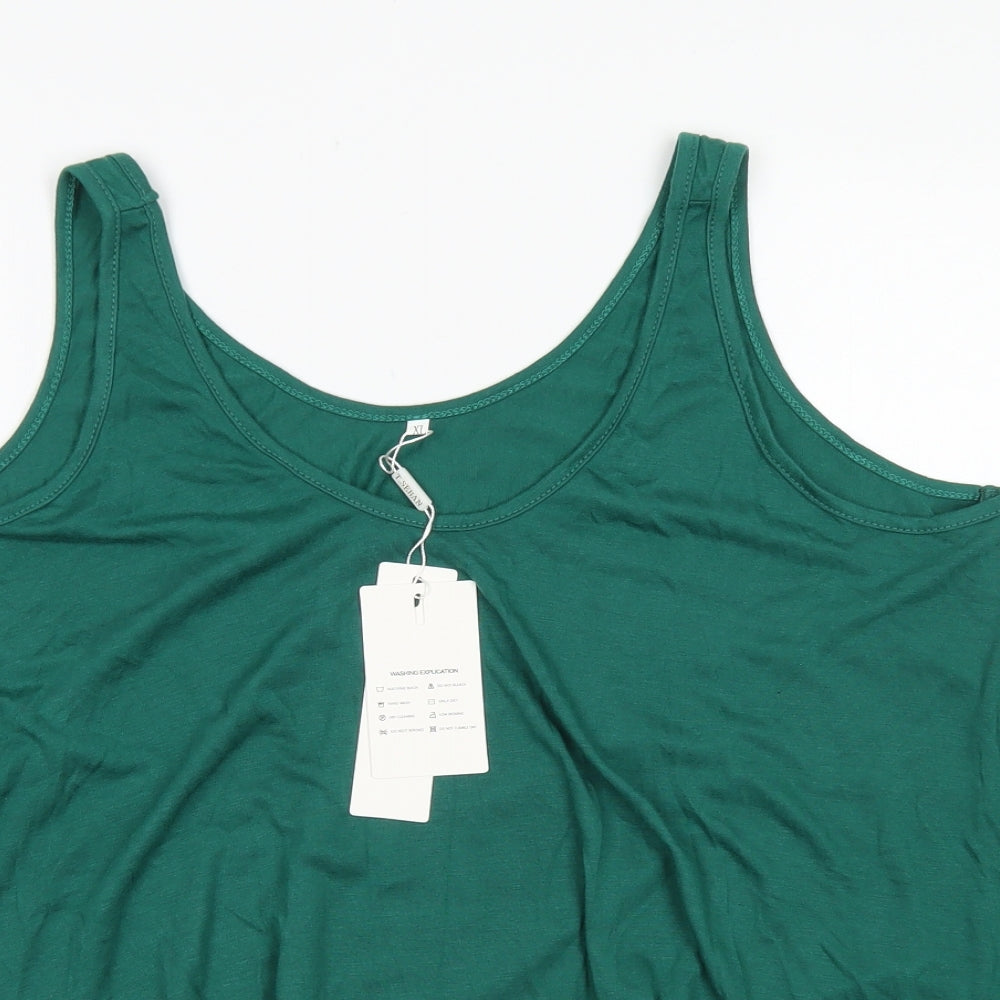 T. Seban Womens Green  Cotton Basic Tank Size XL Round Neck - lace hem
