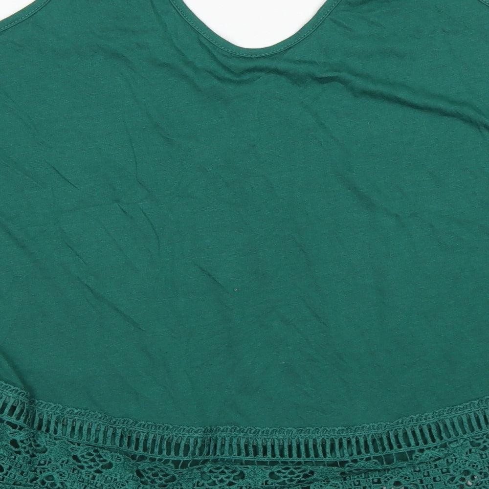 T. Seban Womens Green  Cotton Basic Tank Size XL Round Neck - lace hem