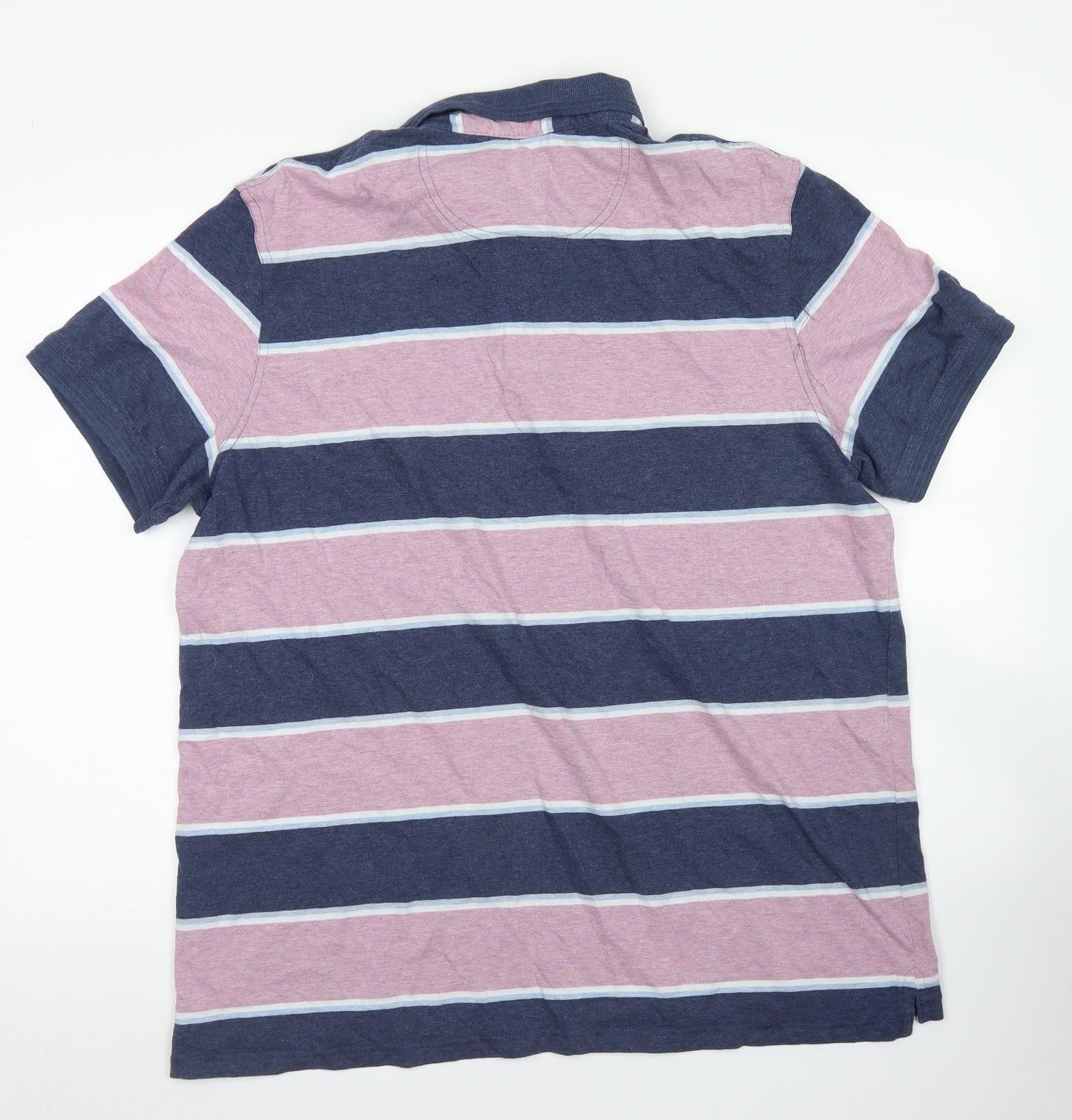 F&F Mens Blue Striped Cotton  Polo Size 2XL Collared Button
