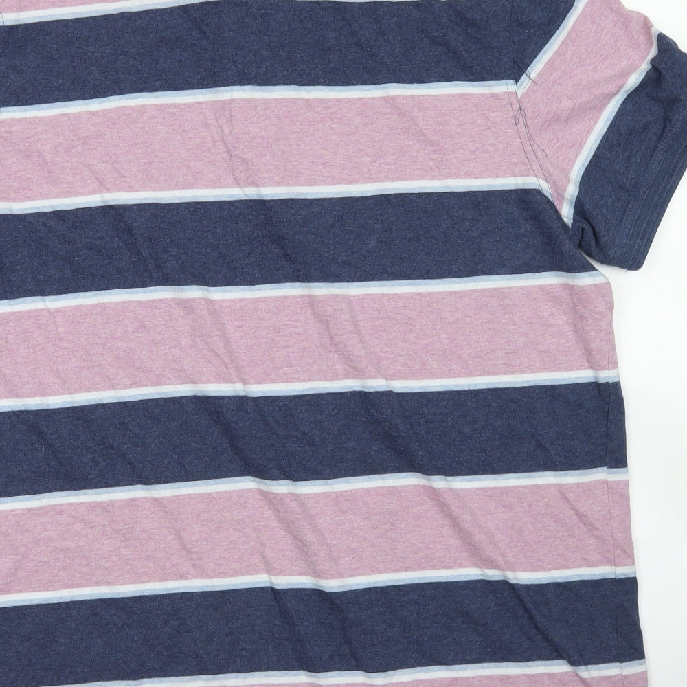 F&F Mens Blue Striped Cotton  Polo Size 2XL Collared Button