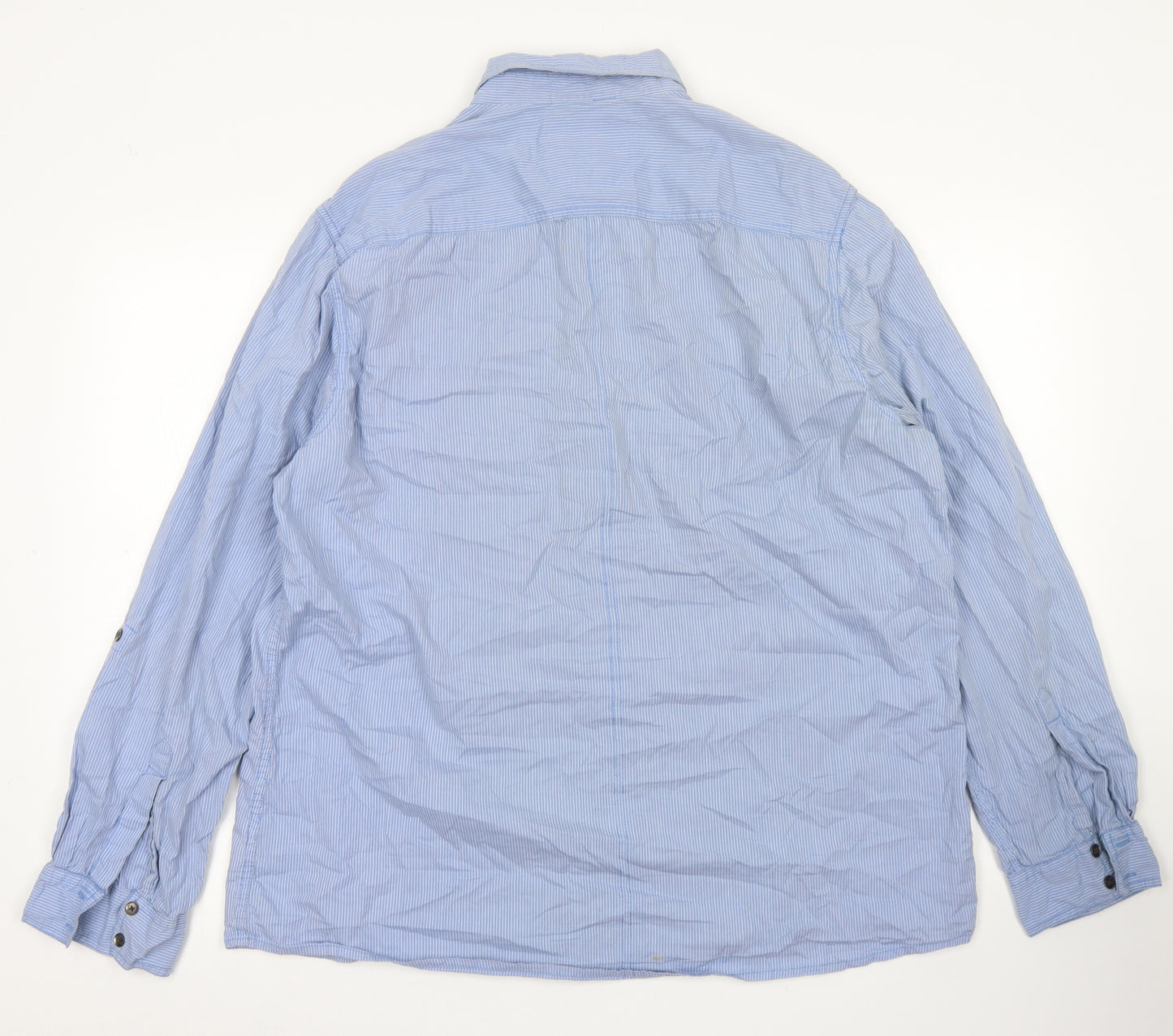 F&F Mens Blue Striped Cotton  Button-Up Size XL Collared Button