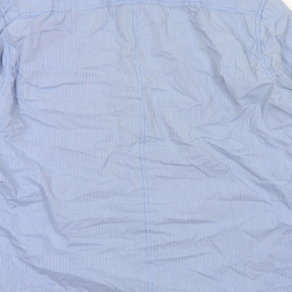 F&F Mens Blue Striped Cotton  Button-Up Size XL Collared Button