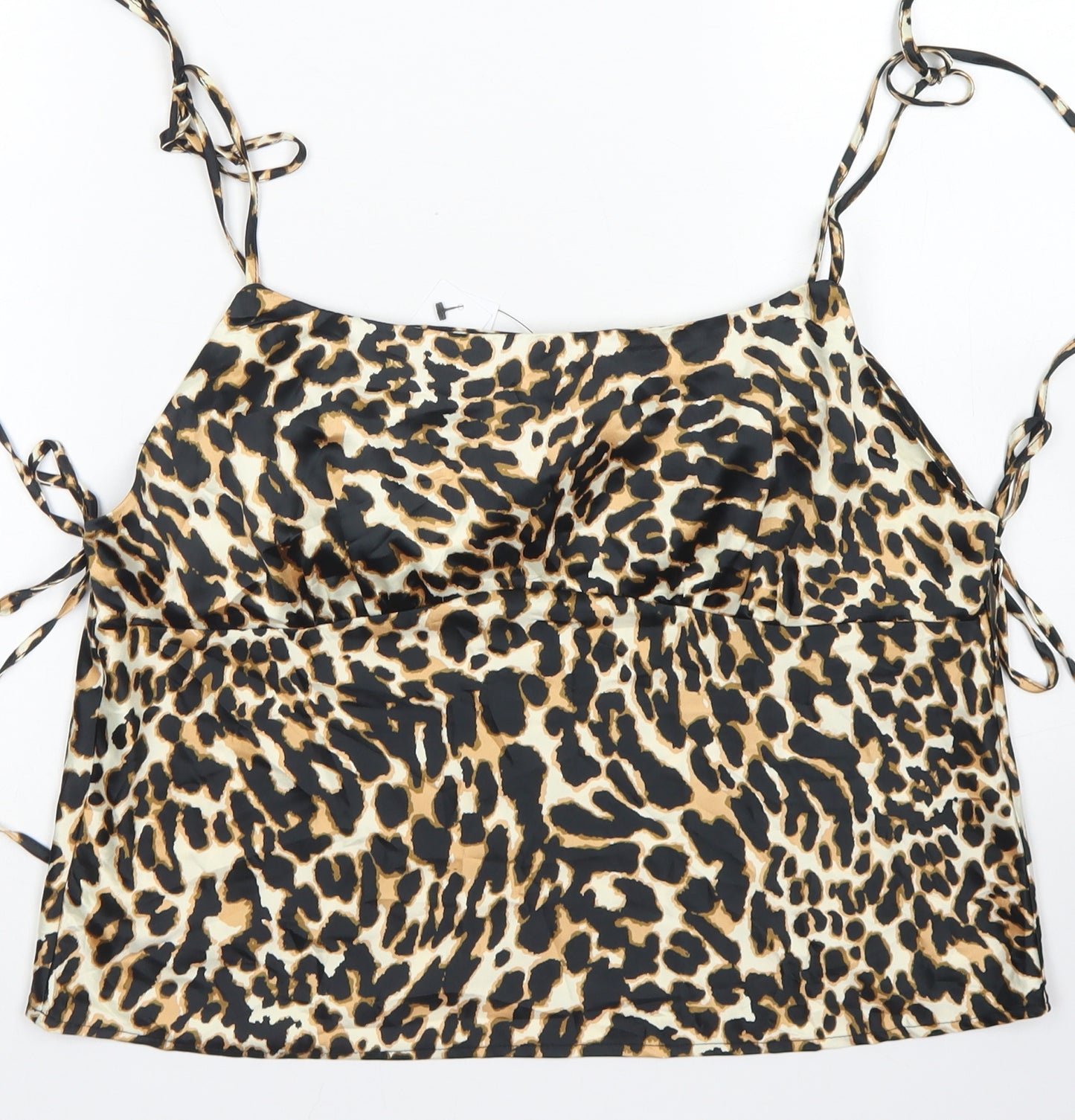 Topshop Womens Brown Animal Print Polyester Camisole Blouse Size 12 Round Neck