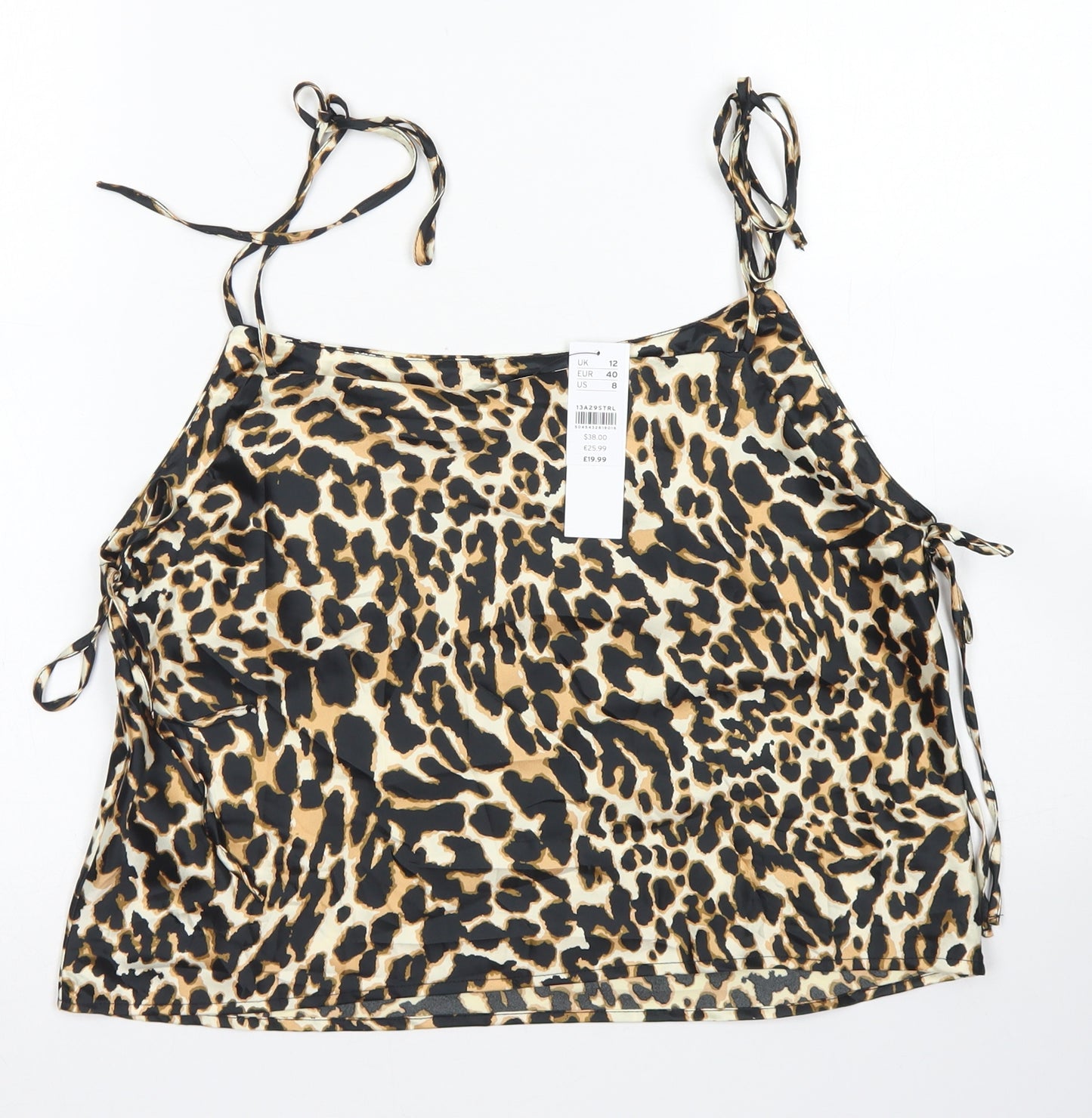Topshop Womens Brown Animal Print Polyester Camisole Blouse Size 12 Round Neck