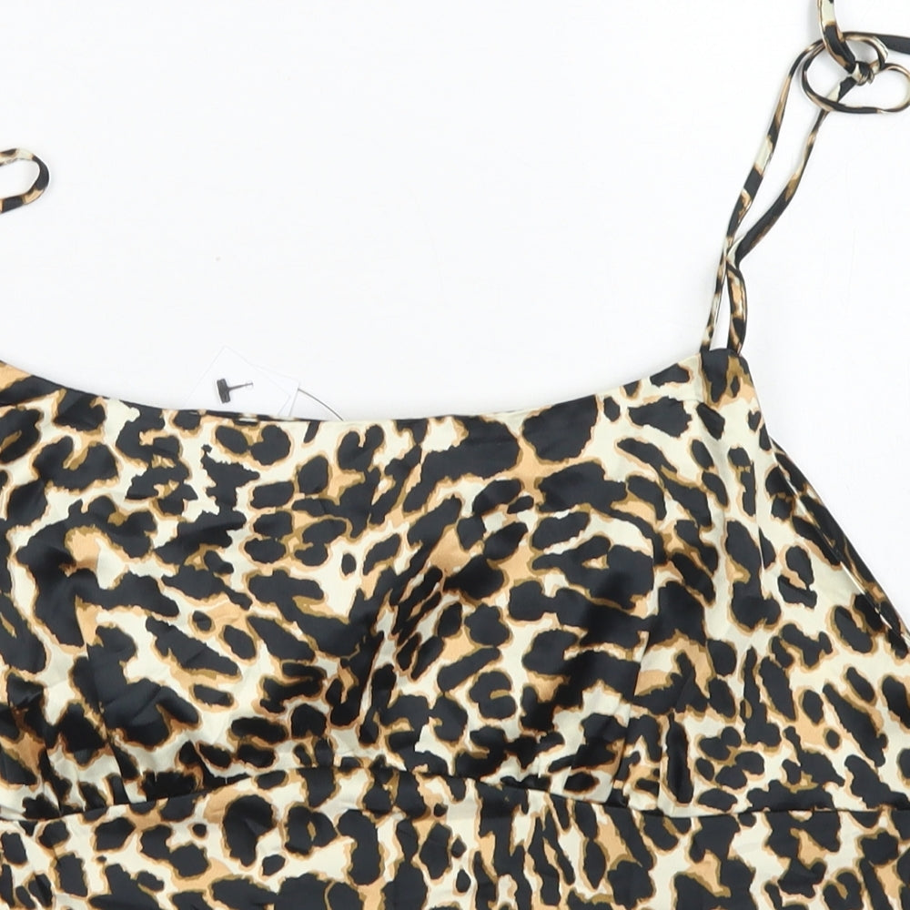 Topshop Womens Brown Animal Print Polyester Camisole Blouse Size 12 Round Neck
