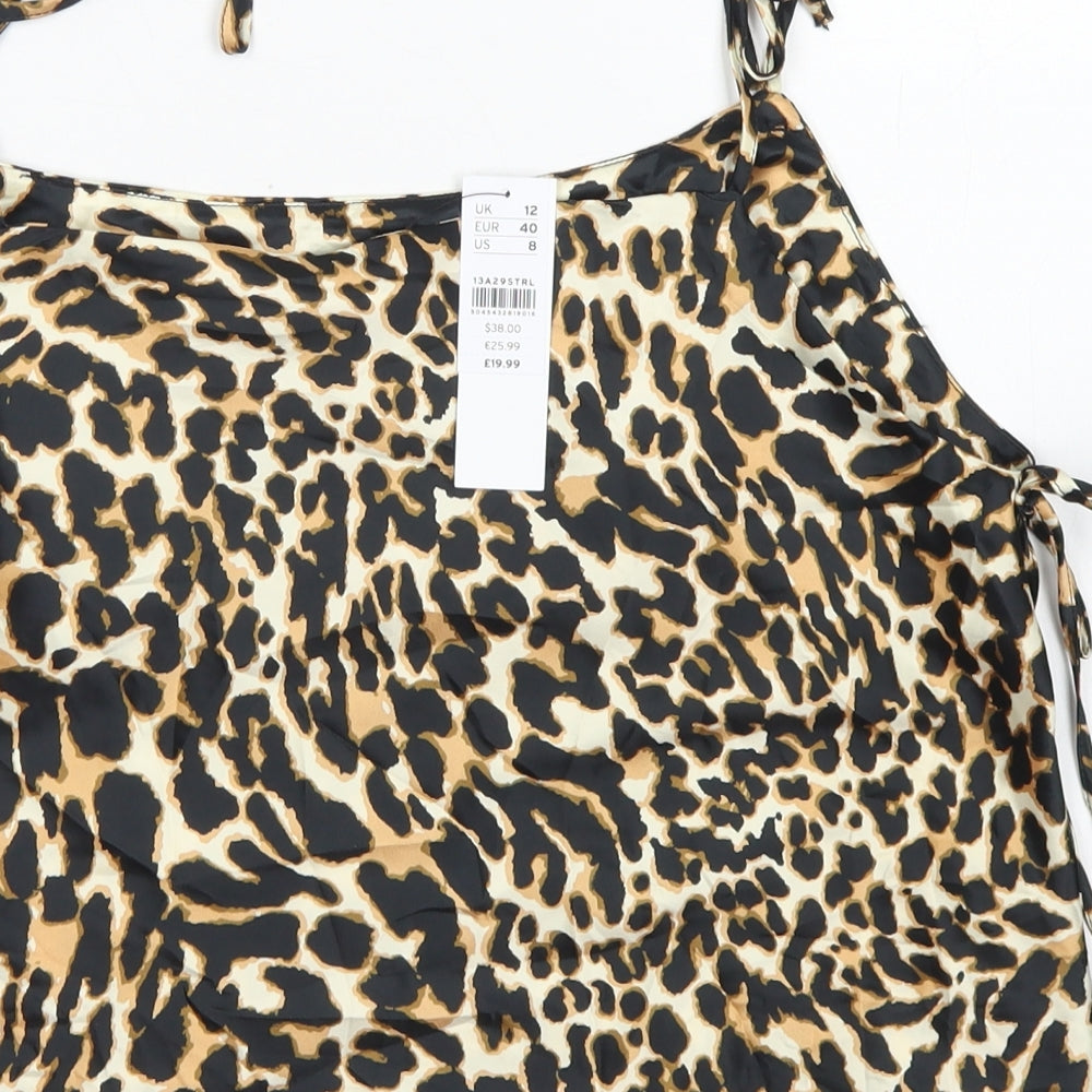 Topshop Womens Brown Animal Print Polyester Camisole Blouse Size 12 Round Neck
