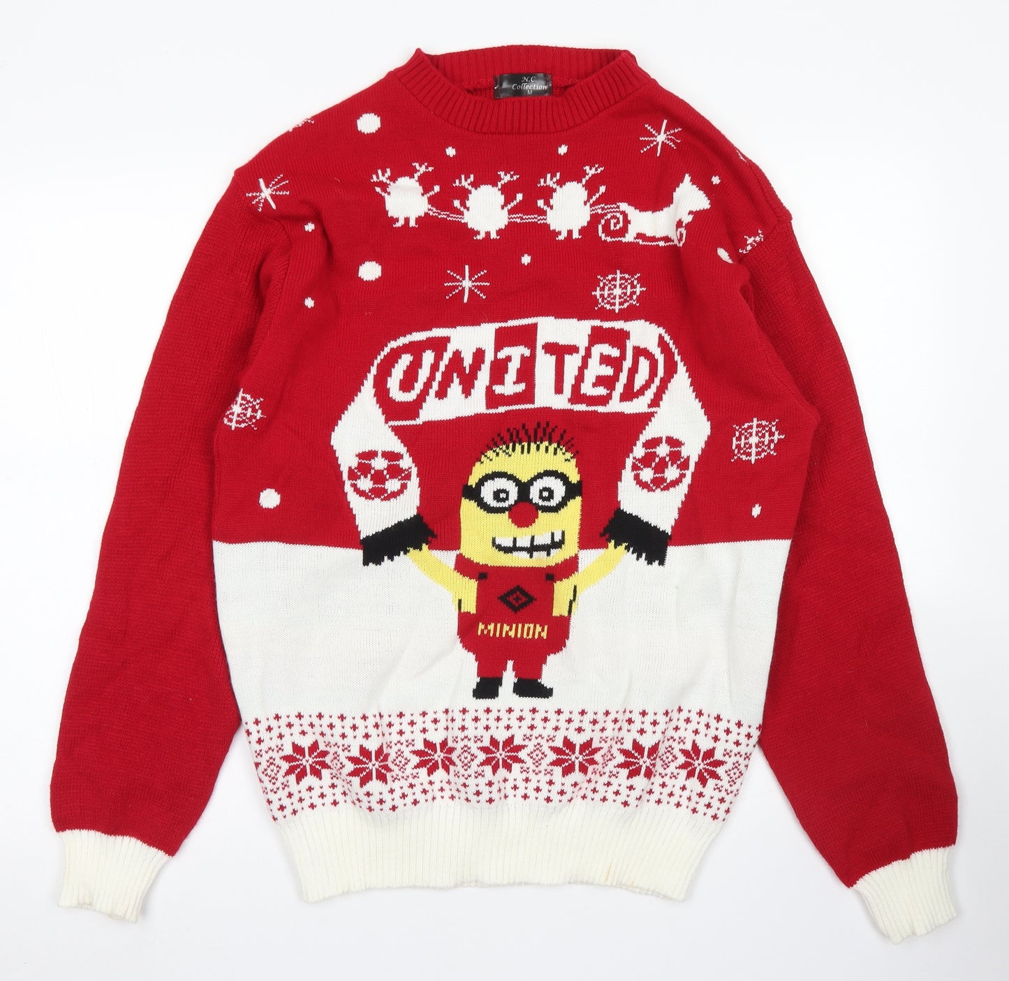 NC Collection Mens Red Crew Neck  Acrylic Pullover Jumper Size M   - Minions, Christmas