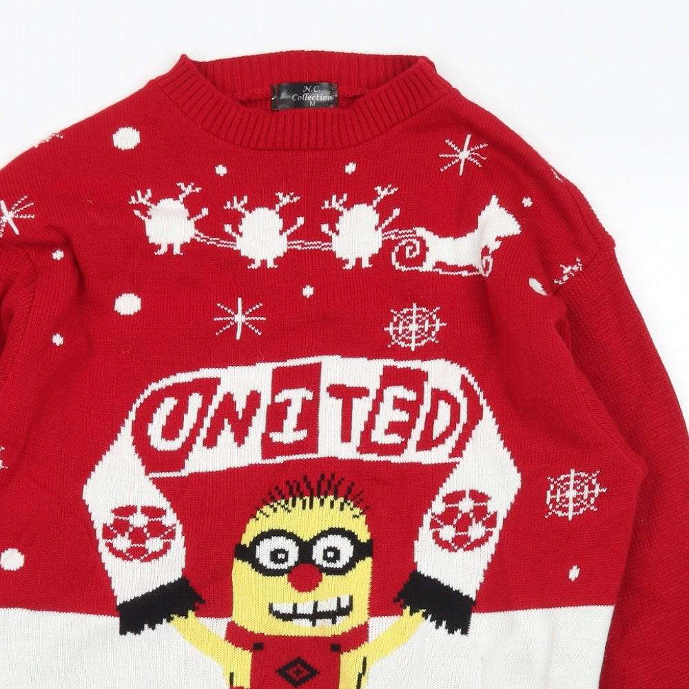 NC Collection Mens Red Crew Neck  Acrylic Pullover Jumper Size M   - Minions, Christmas
