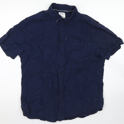 Burton Mens Blue  Cotton  Button-Up Size L Collared Button