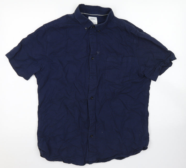 Burton Mens Blue Cotton Button-Up Size L Collared Button