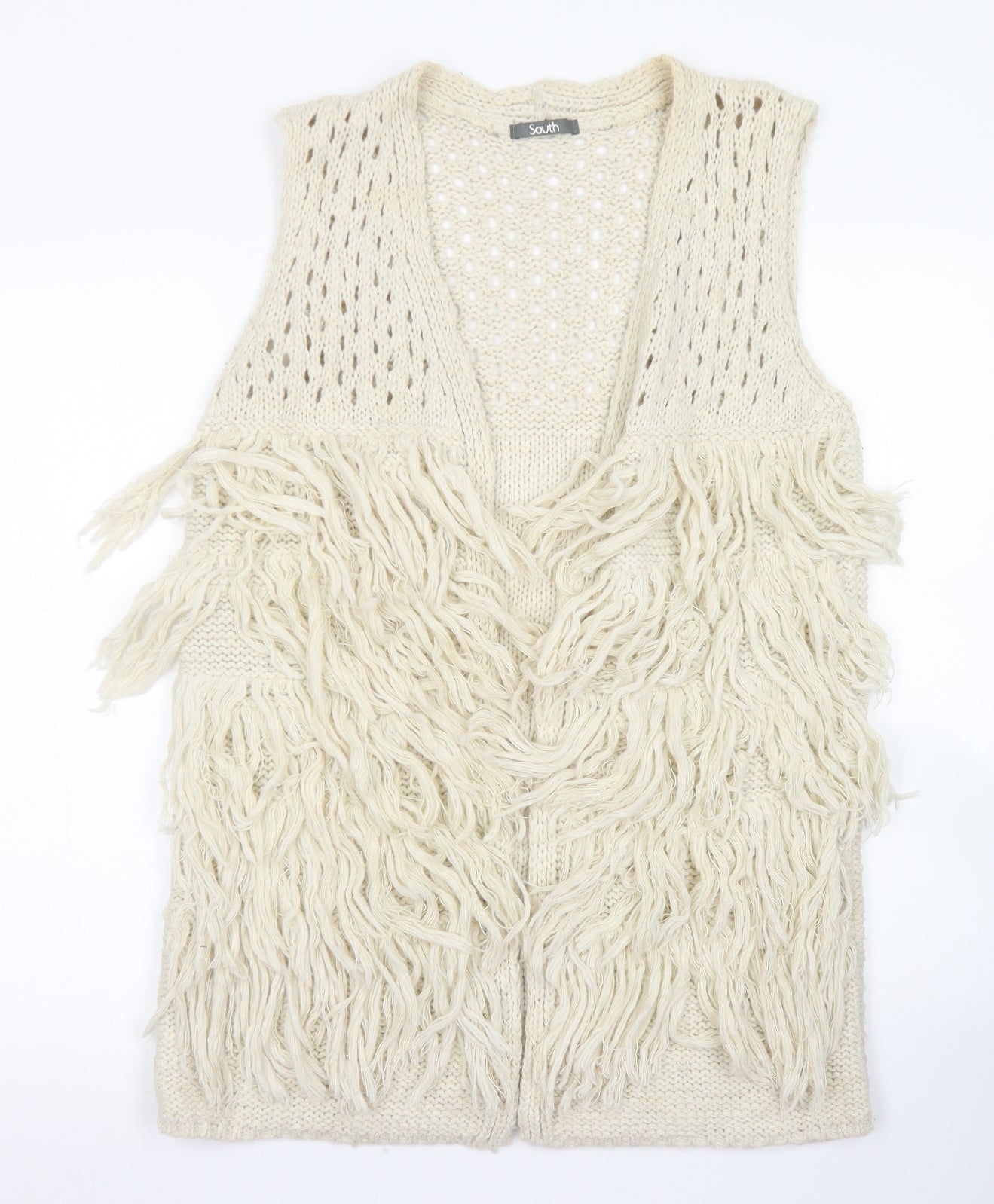 South Womens Ivory Round Neck  Acrylic Cardigan Jumper Size 8