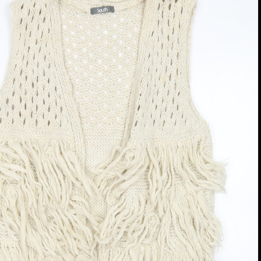 South Womens Ivory Round Neck  Acrylic Cardigan Jumper Size 8