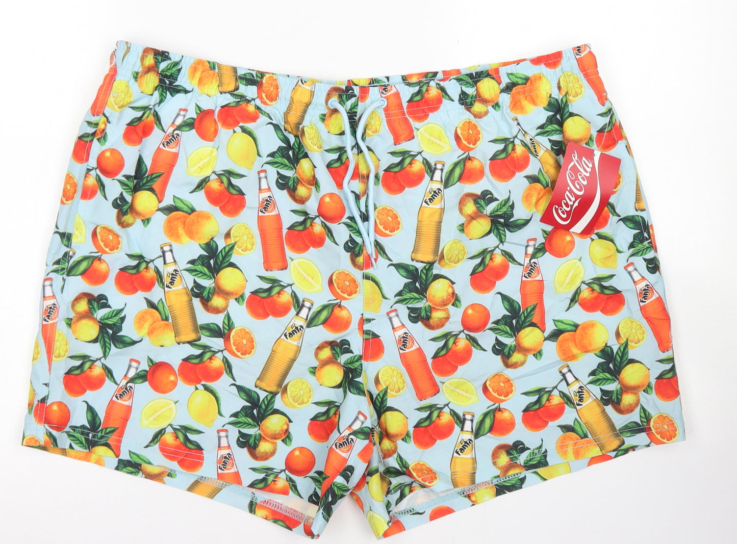Coca Cola Mens Blue Floral Polyester Athletic Shorts Size 2XL  Regular Drawstring - Fanta