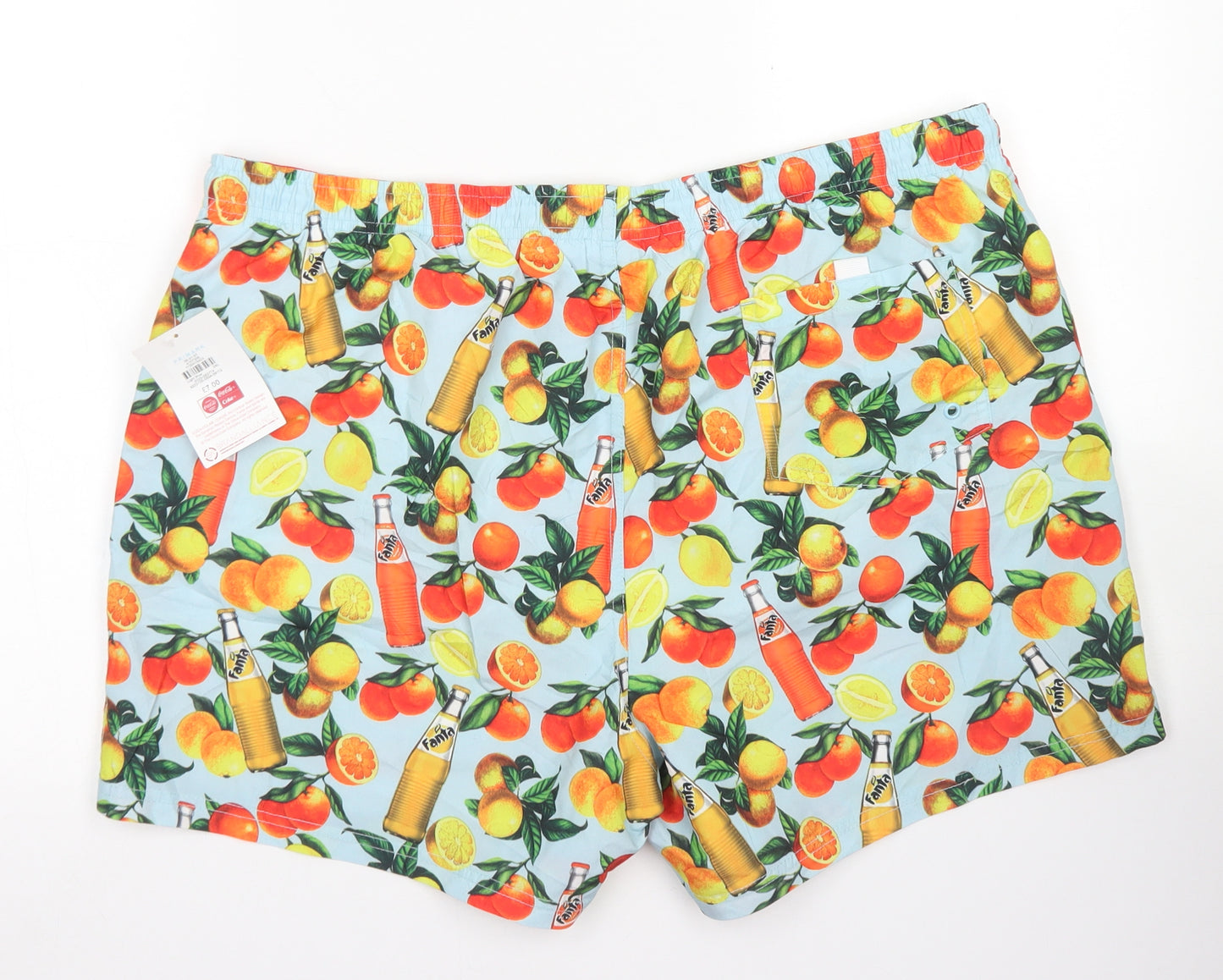 Coca Cola Mens Blue Floral Polyester Athletic Shorts Size 2XL  Regular Drawstring - Fanta