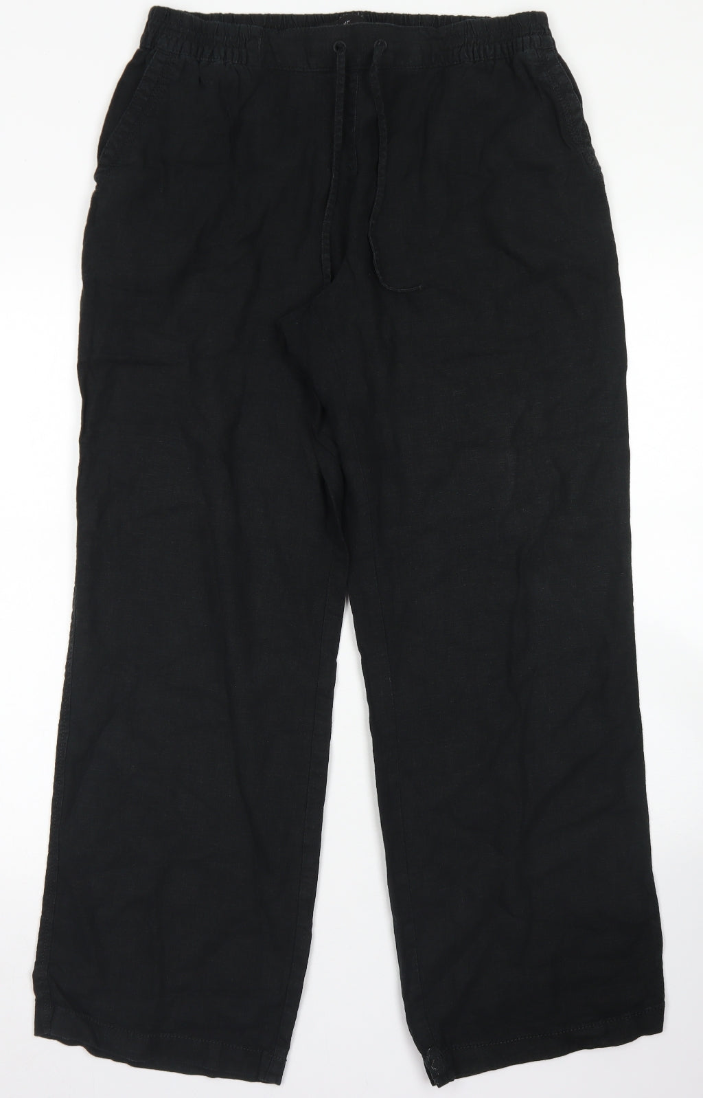 NEXT Womens Black  Linen Chino Trousers Size 14 L29 in Regular Drawstring