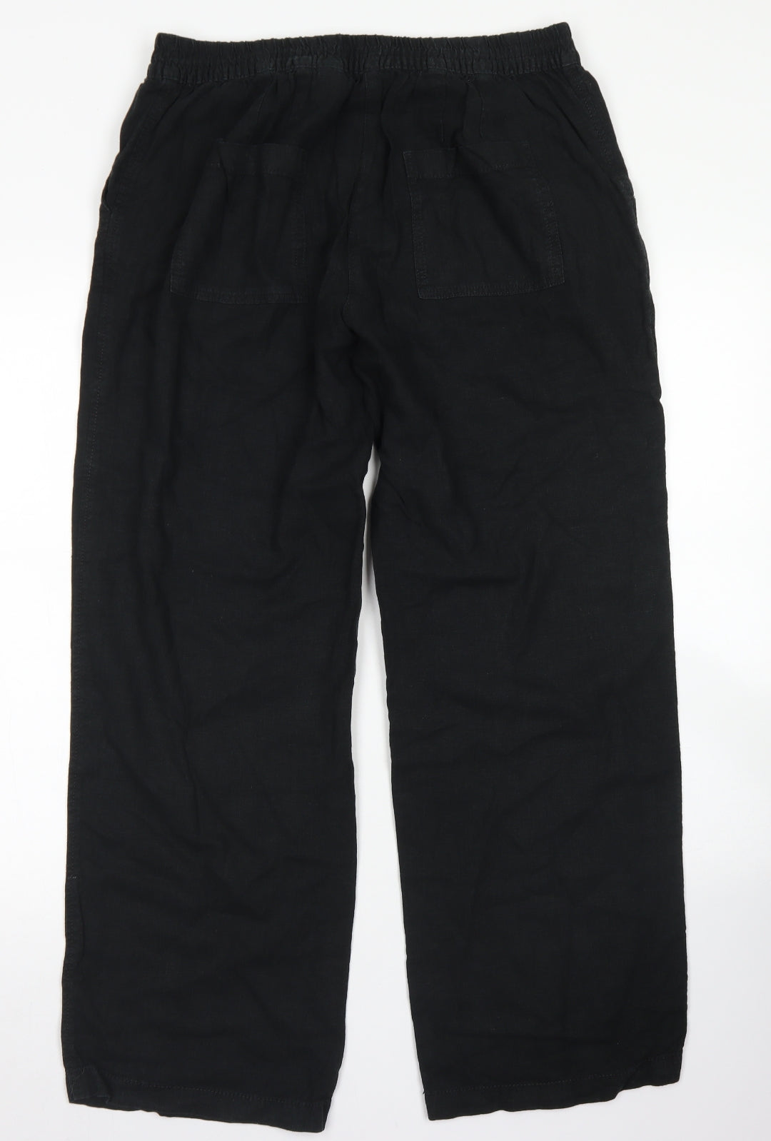 NEXT Womens Black  Linen Chino Trousers Size 14 L29 in Regular Drawstring