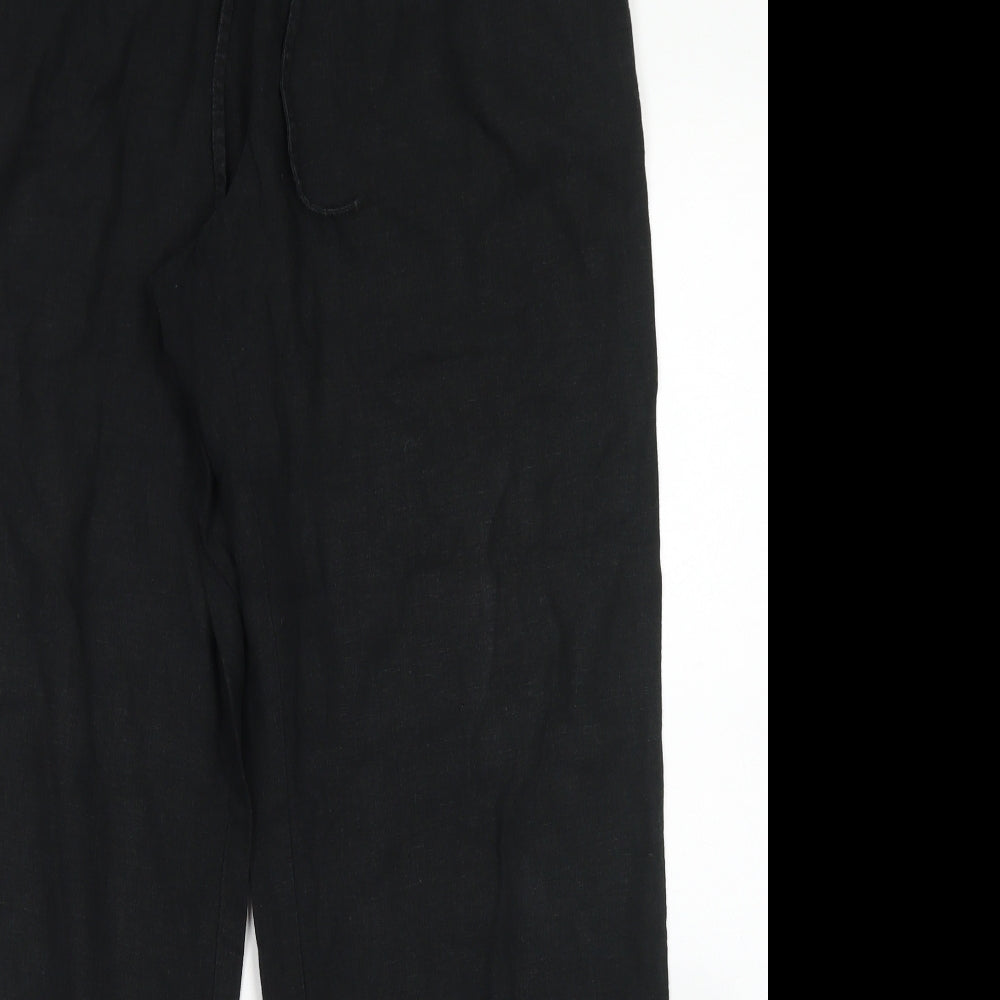NEXT Womens Black  Linen Chino Trousers Size 14 L29 in Regular Drawstring