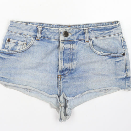 Topshop Womens Blue  Cotton Hot Pants Shorts Size 28 in  Regular Button