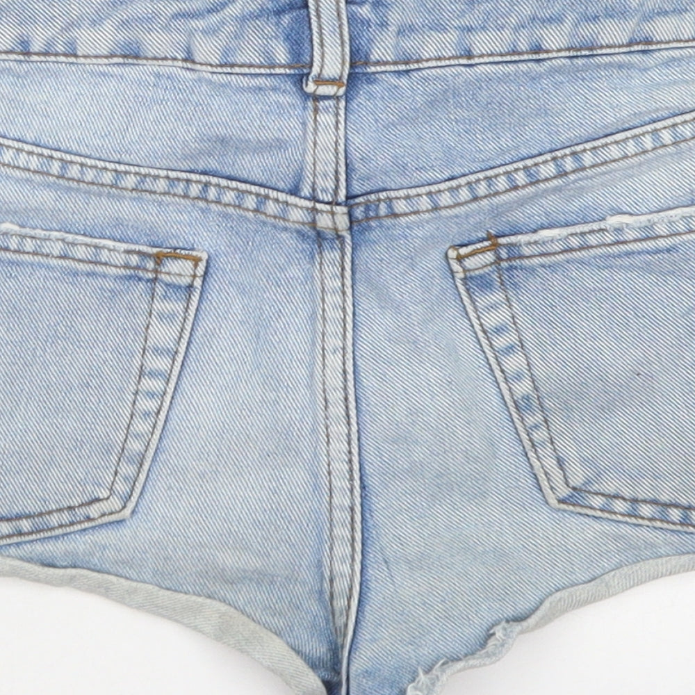Topshop Womens Blue  Cotton Hot Pants Shorts Size 28 in  Regular Button