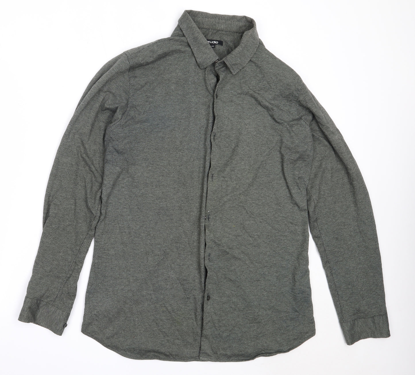 Zudio Mens Green  Cotton  Button-Up Size 2XL Collared