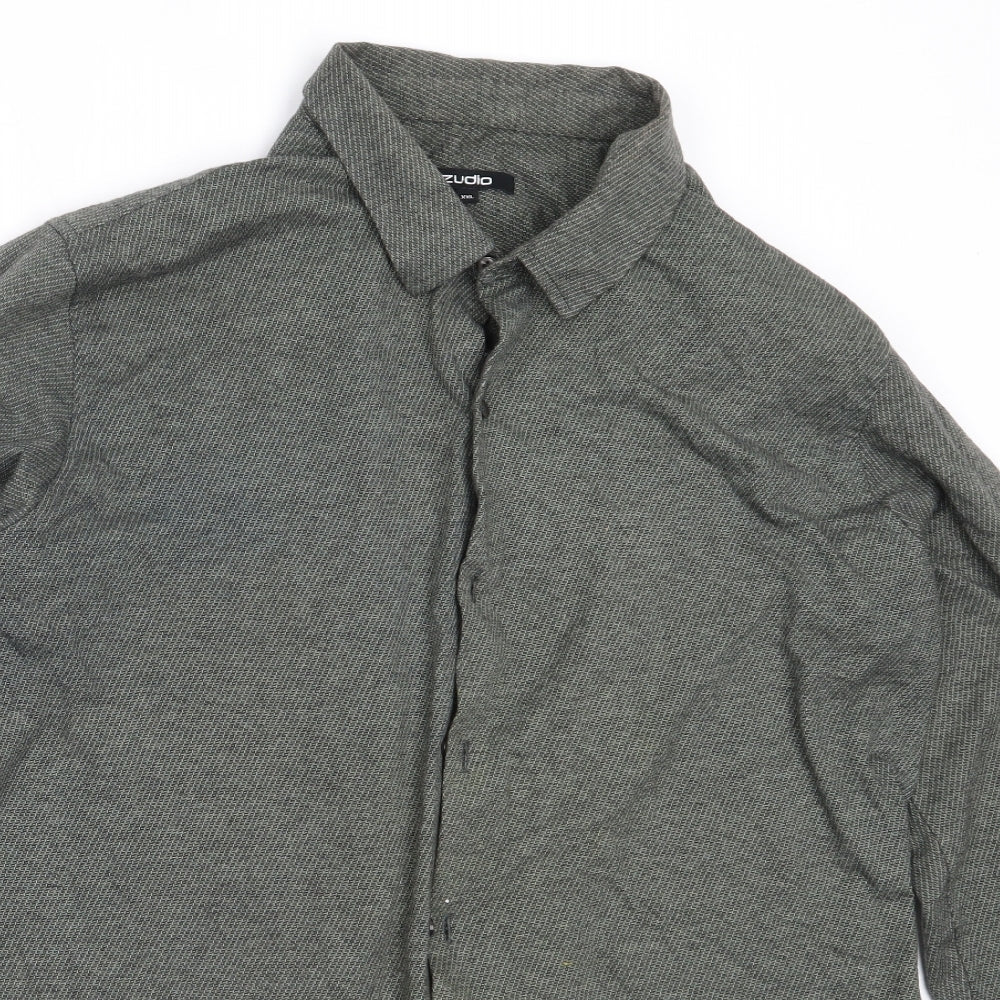 Zudio Mens Green  Cotton  Button-Up Size 2XL Collared