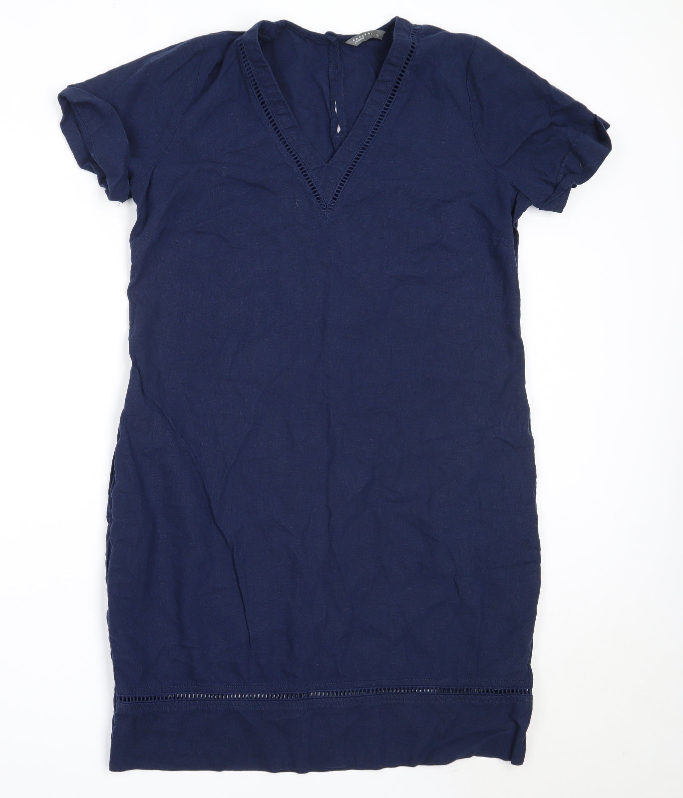 Papaya Womens Blue  Linen Shift  Size 12  V-Neck