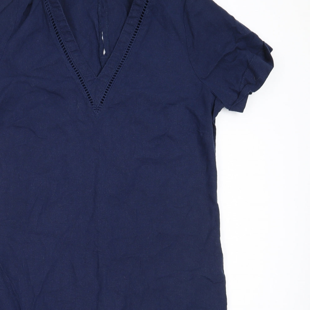 Papaya Womens Blue  Linen Shift  Size 12  V-Neck