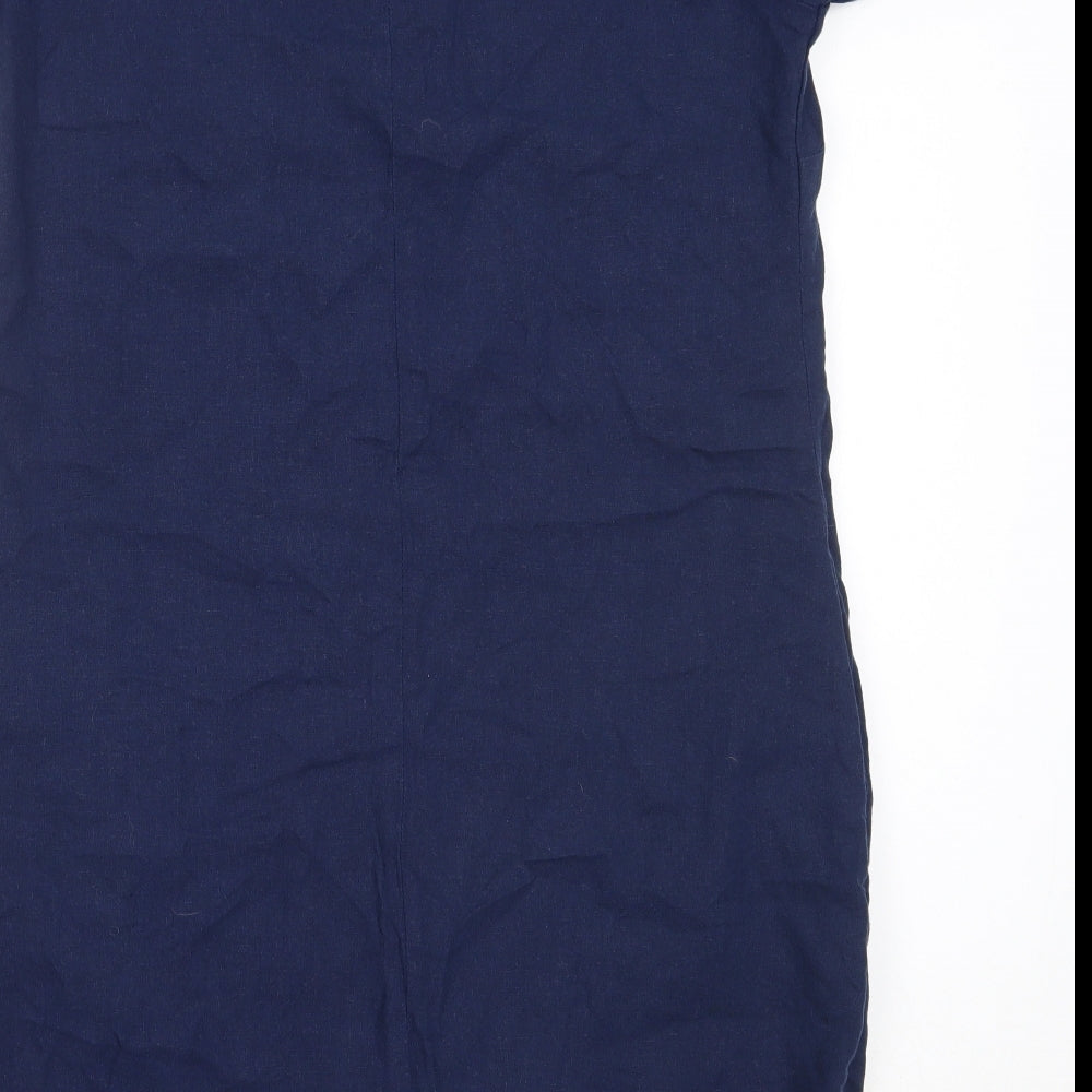 Papaya Womens Blue  Linen Shift  Size 12  V-Neck