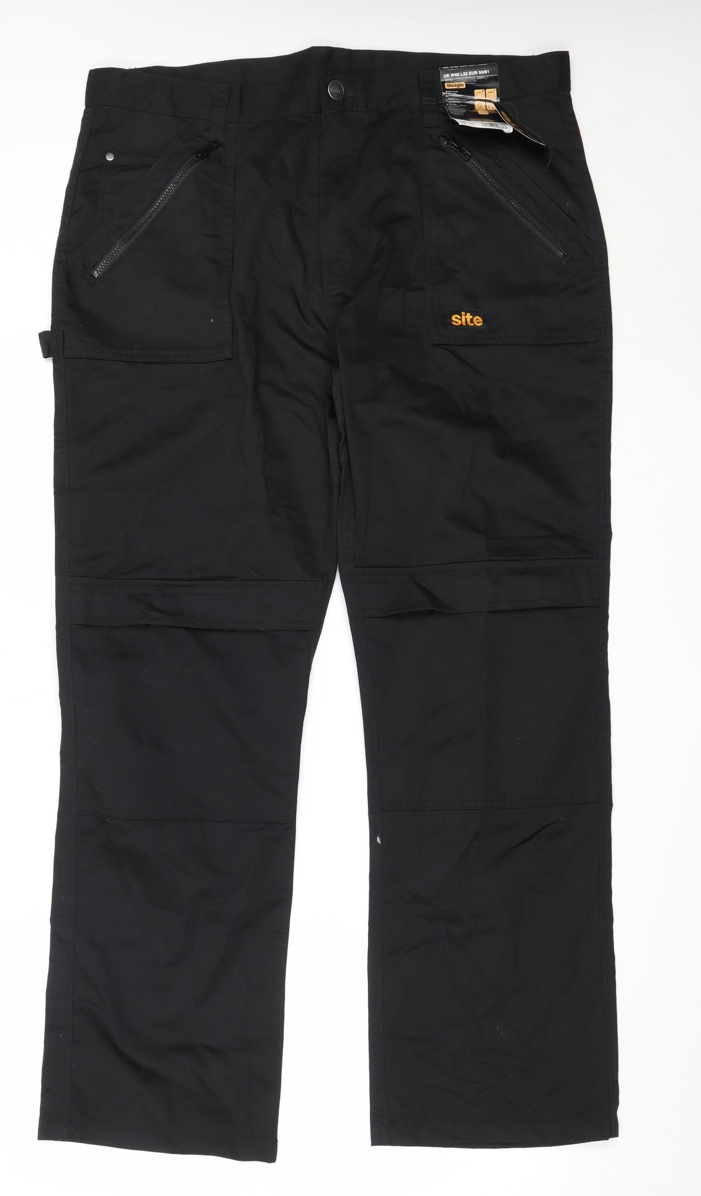 Site Mens Black  Cotton Cargo Trousers Size 40 in L32 in Regular