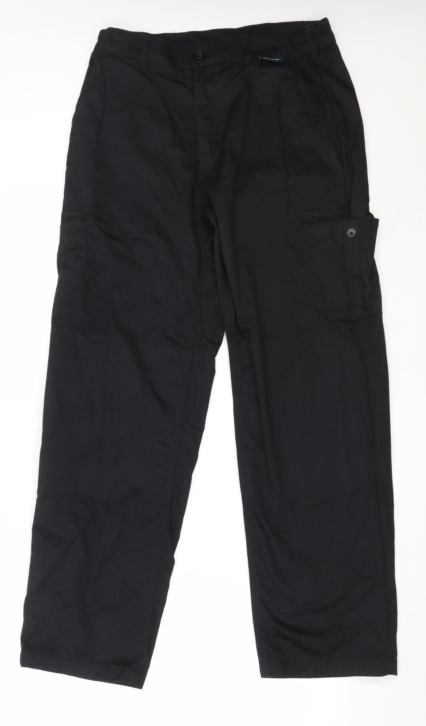 Black Knight Mens Black  Cotton Cargo Trousers Size 32 in L31 in Regular