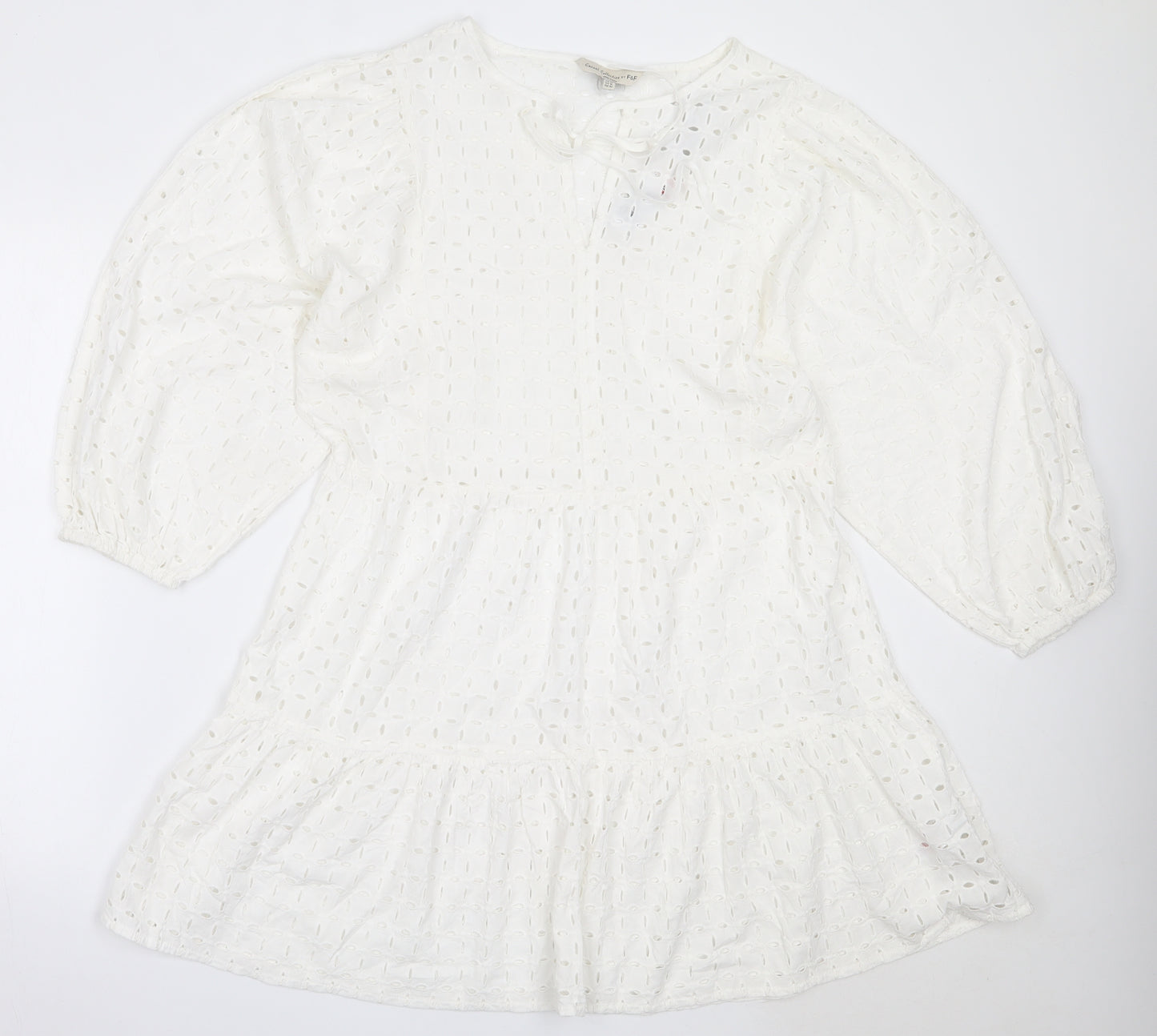 F&F Womens White  Cotton Fit & Flare  Size 14  V-Neck