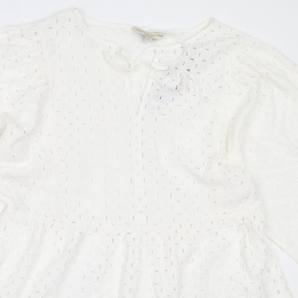 F&F Womens White  Cotton Fit & Flare  Size 14  V-Neck