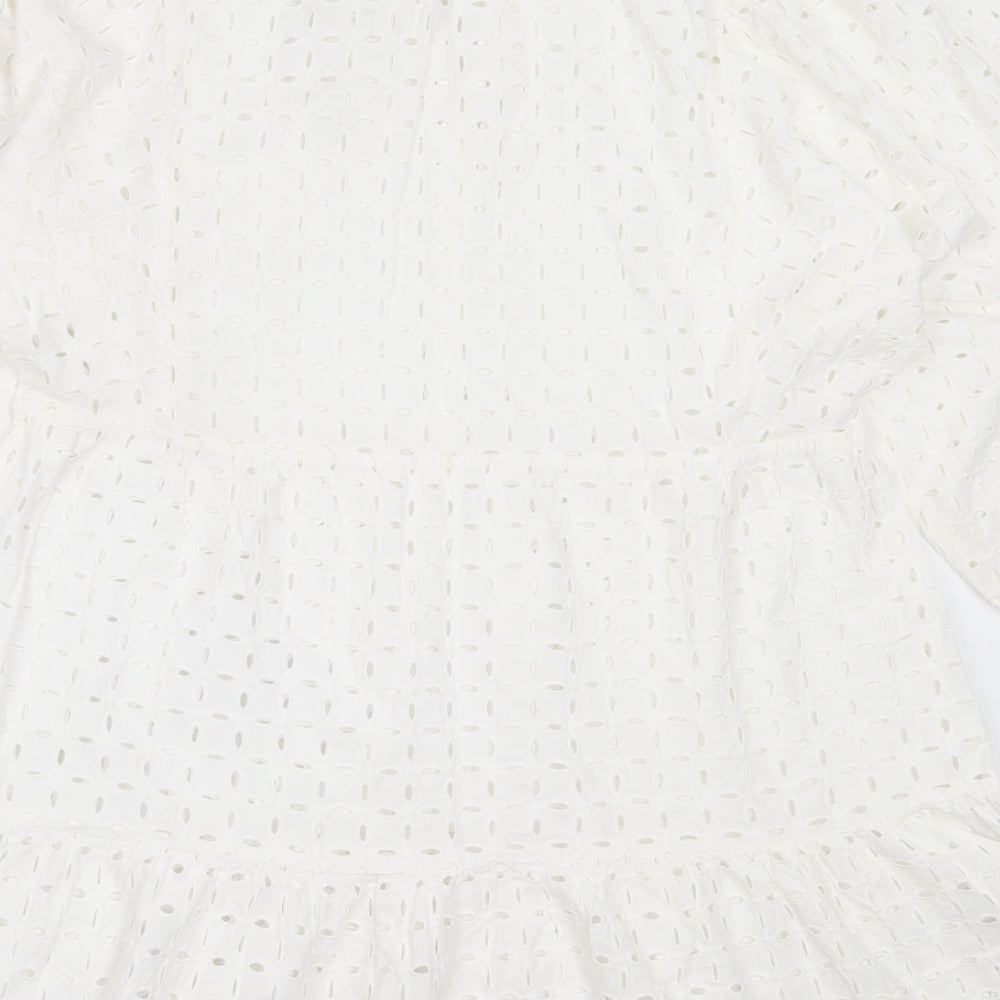 F&F Womens White  Cotton Fit & Flare  Size 14  V-Neck