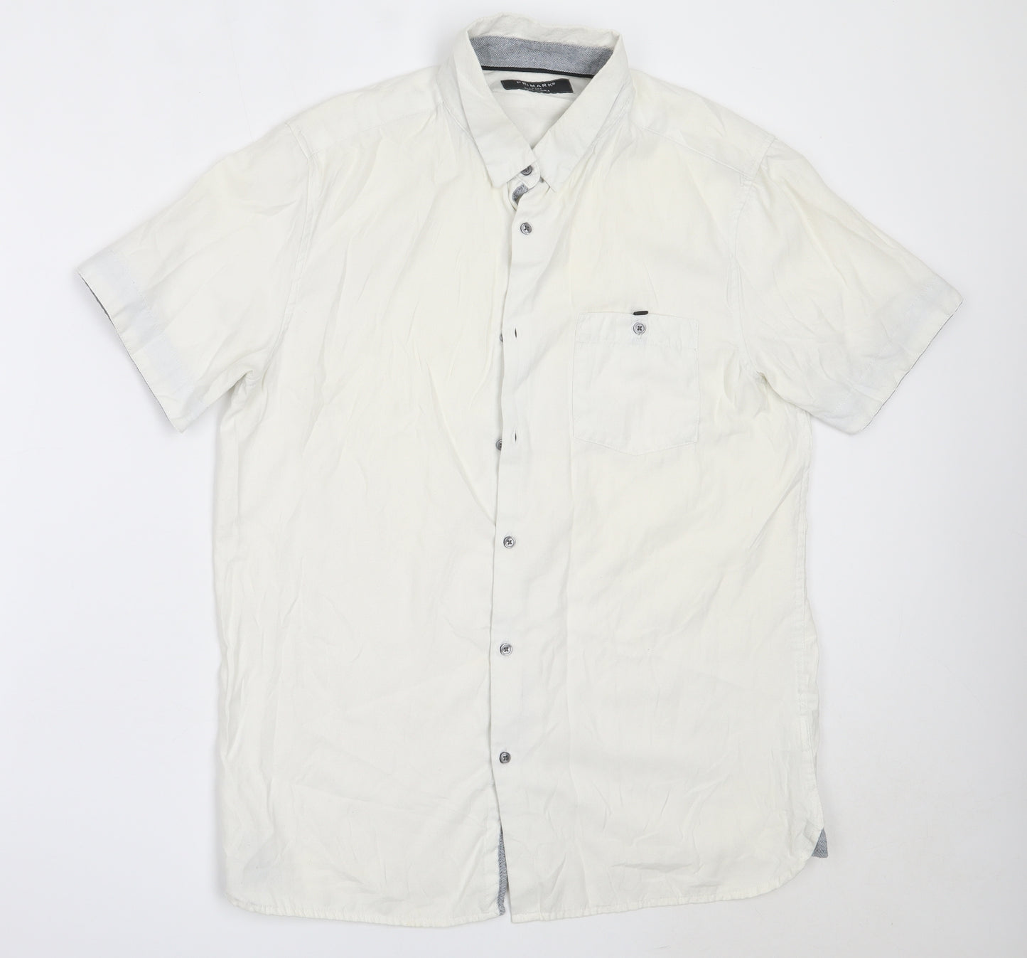 Primark Mens Ivory  Polyester  Button-Up Size L Collared