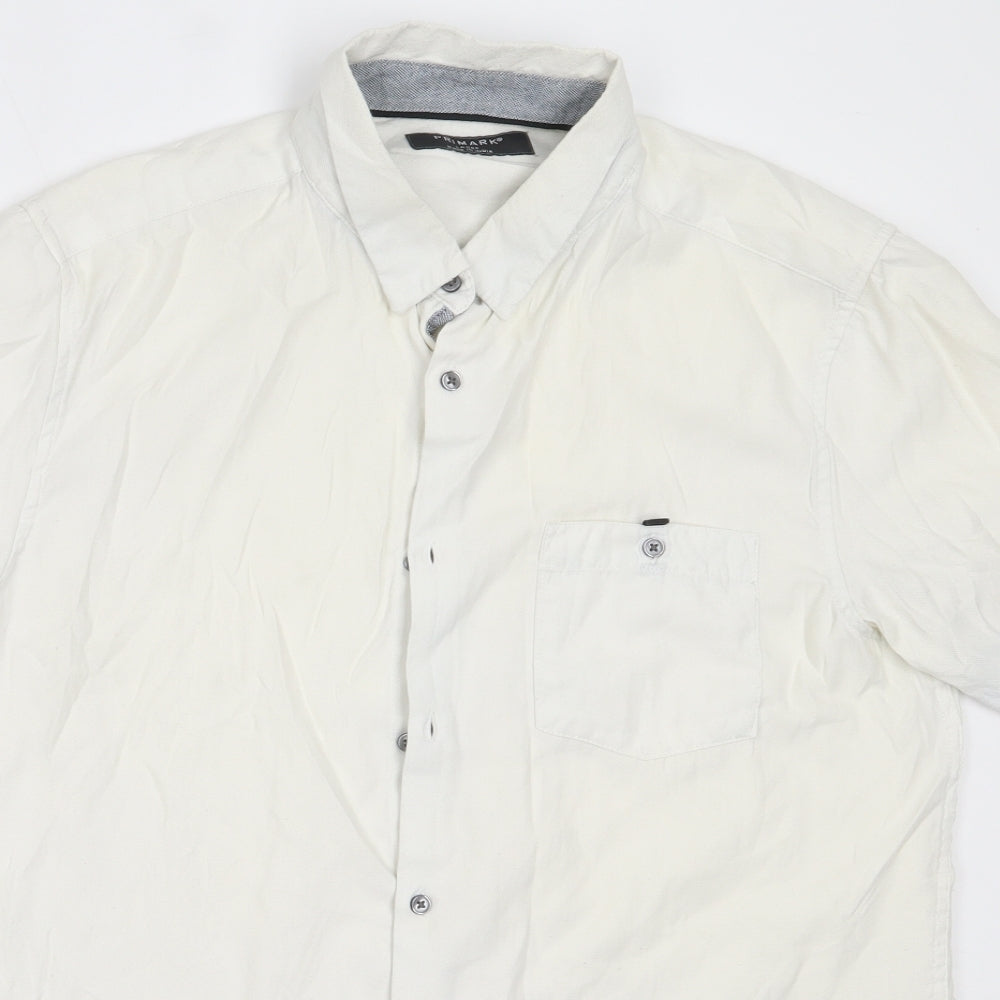 Primark Mens Ivory  Polyester  Button-Up Size L Collared