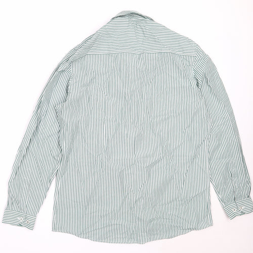Dimensions Mens Green Striped Cotton  Button-Up Size 16 Collared