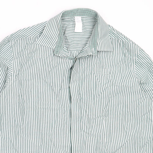 Dimensions Mens Green Striped Cotton  Button-Up Size 16 Collared